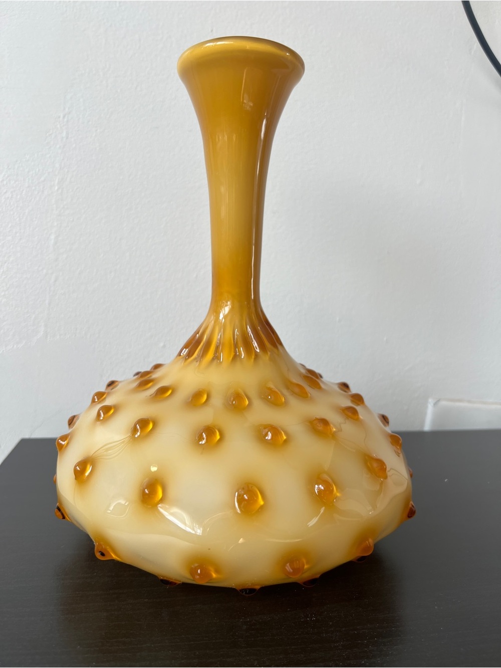 Mid-Century Empoli Italian Cased Glass Hobnail Bottle Vase